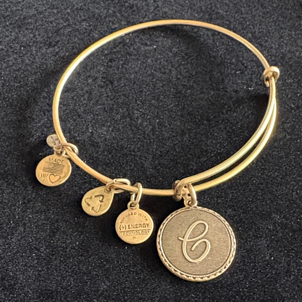 Alex and Ani Gold Tone Charm Bangle Bracelet Initial C
